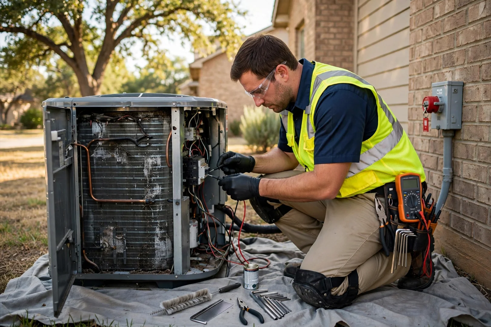 Homeowner reviewing written HVAC estimate with a technician