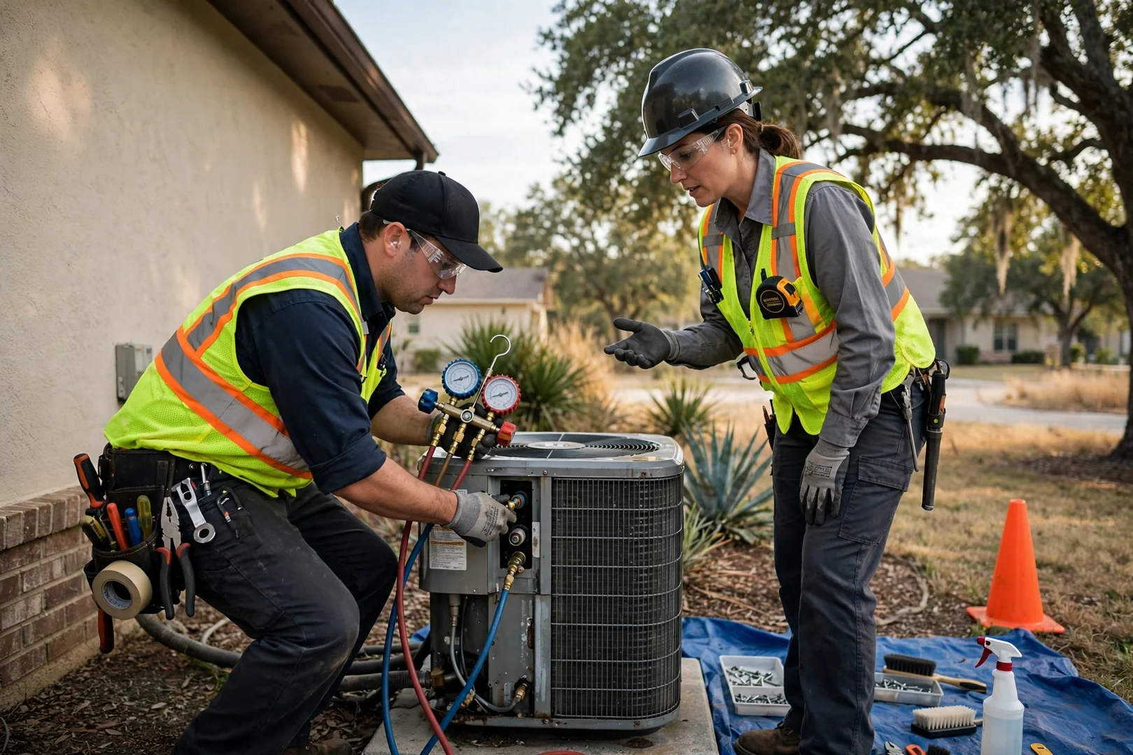 Technician cleaning residential air ducts with vacuum equipment in a Universal City home