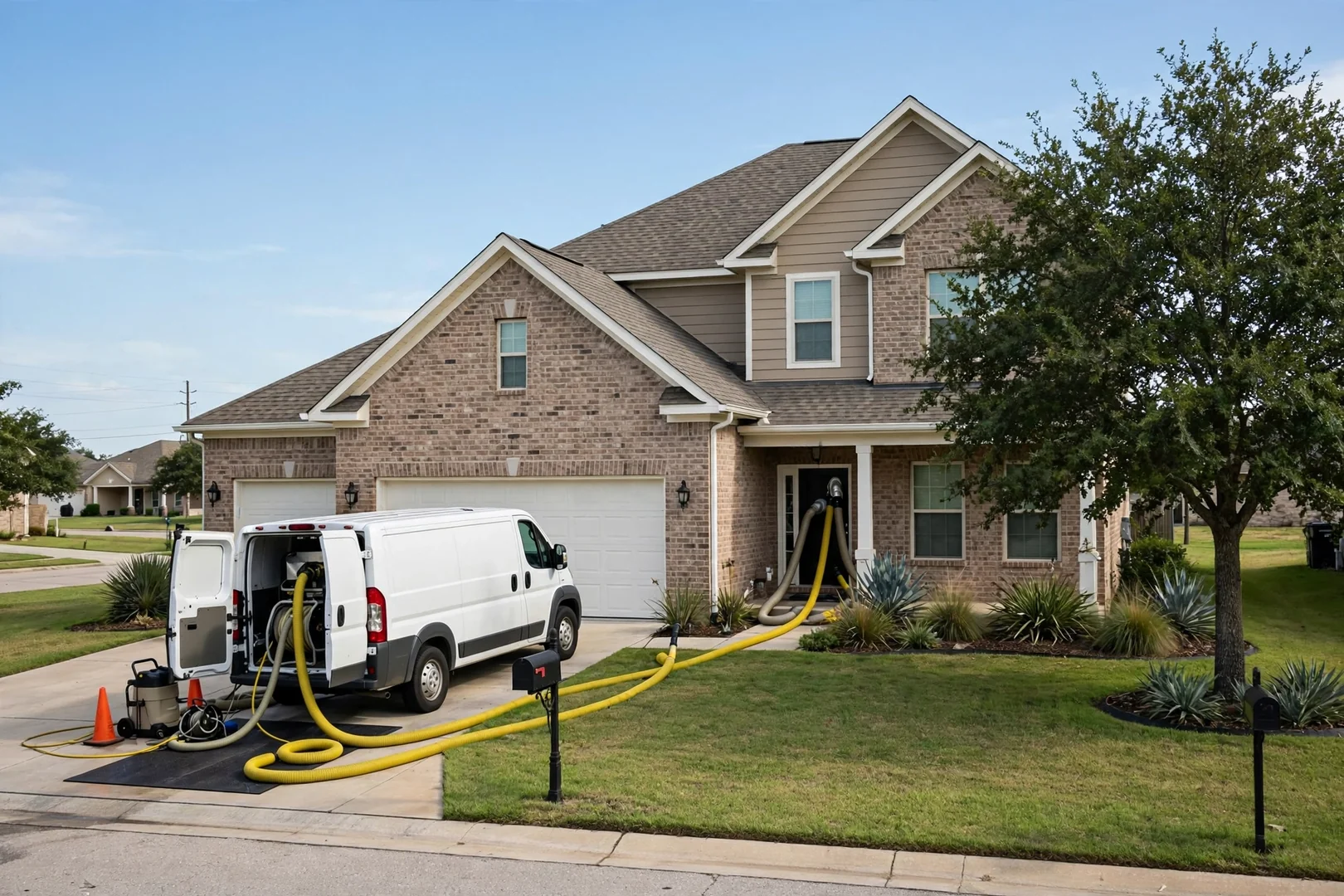 Two-story home in Universal City during a multi-zone air duct cleaning project