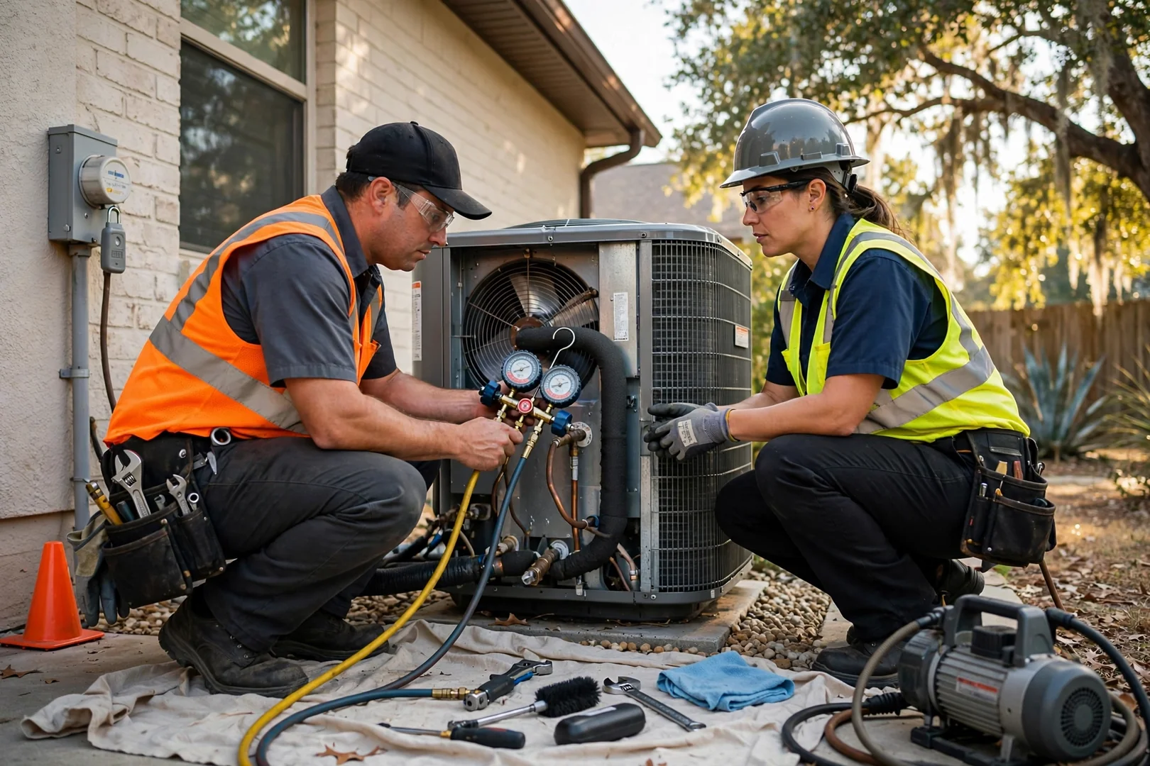 Technician reviewing a written furnace repair estimate with a homeowner in Universal City